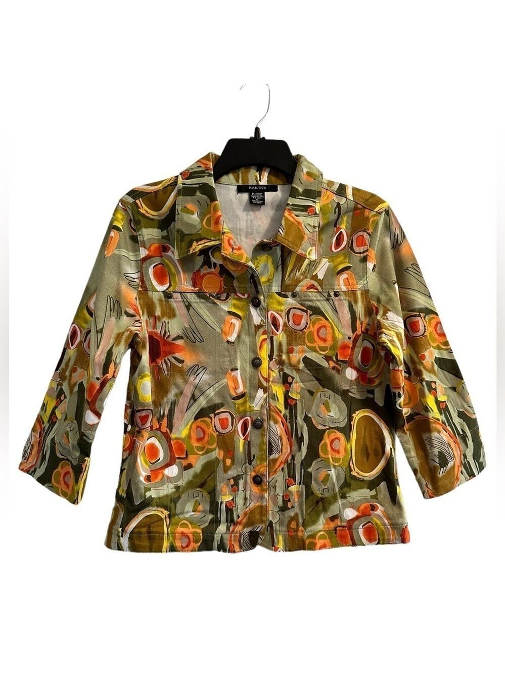 Kaktus Multicolor Geometric Button Blazer Womens M 3/4 Sleeves Front Pockets